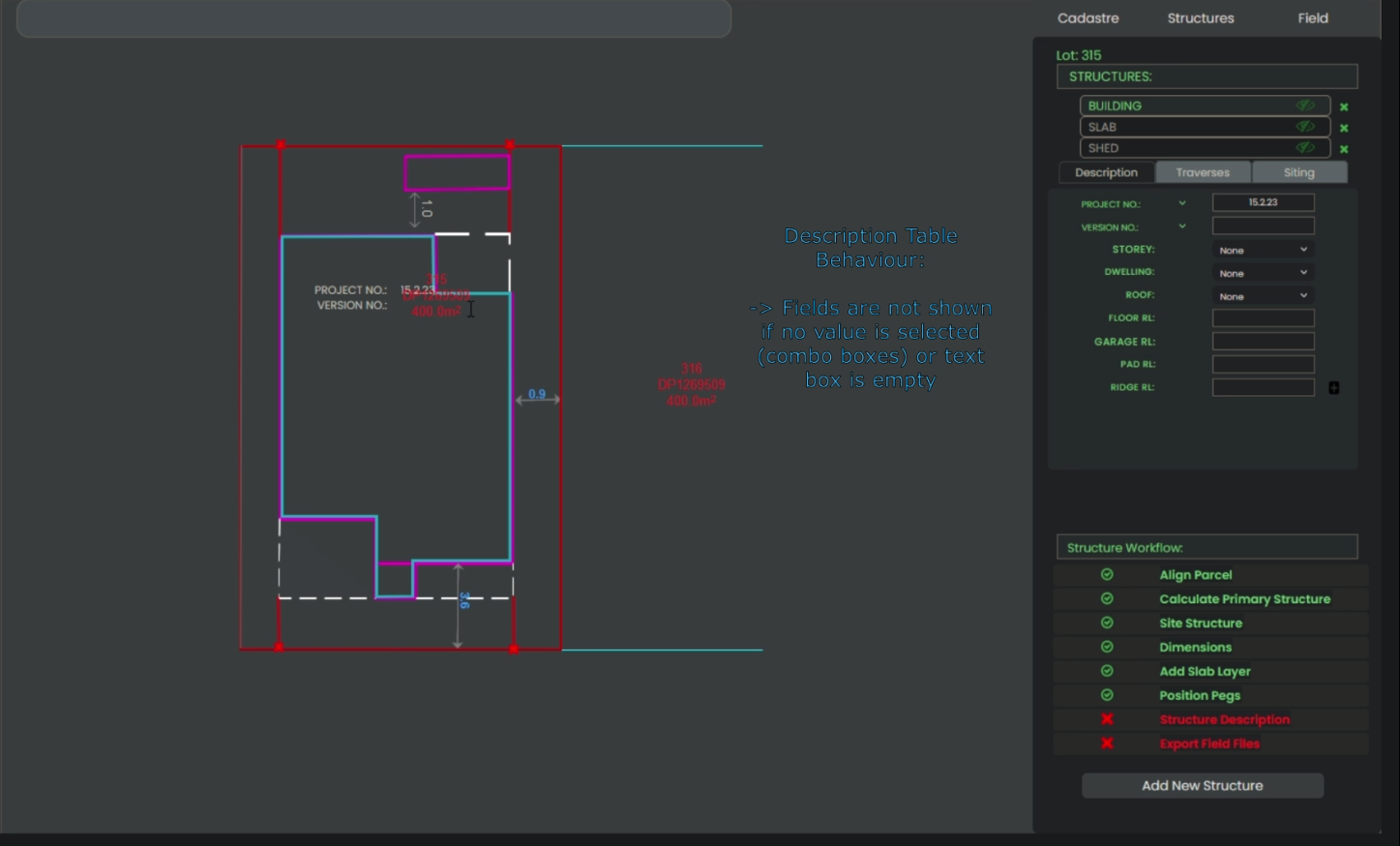 CAD canvas in custom GIS automation software SLINK – lot visualization and boundary validation